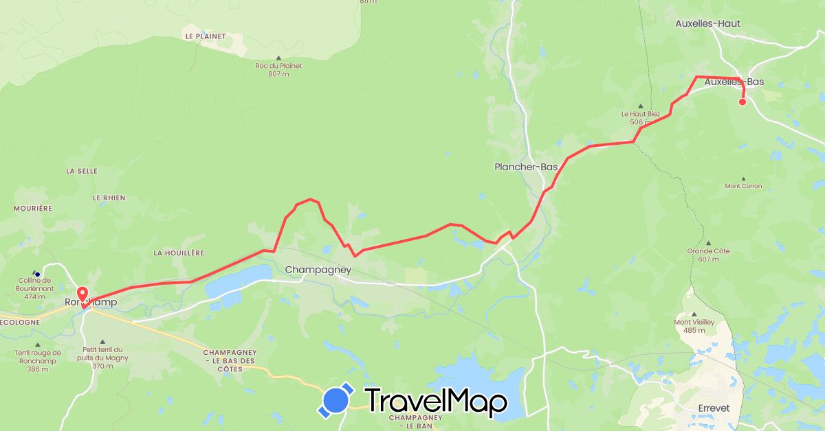 TravelMap itinerary: driving, hiking, randonnée in France (Europe)