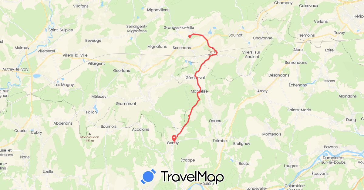 TravelMap itinerary: hiking, randonnée in France (Europe)