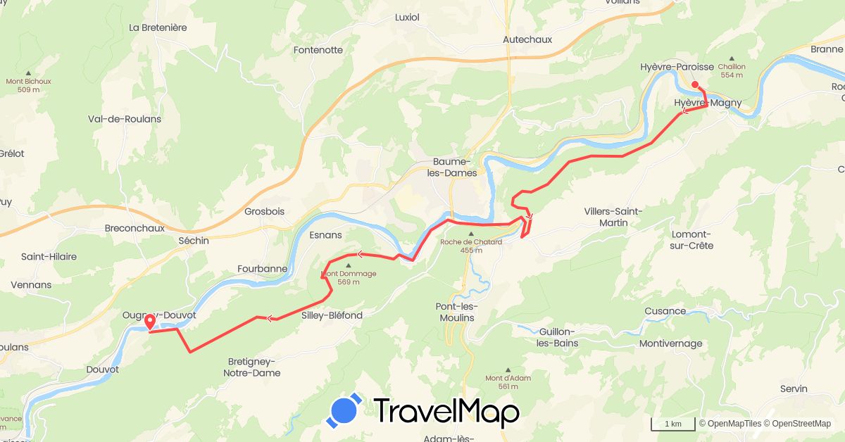 TravelMap itinerary: hiking, randonnée in France (Europe)